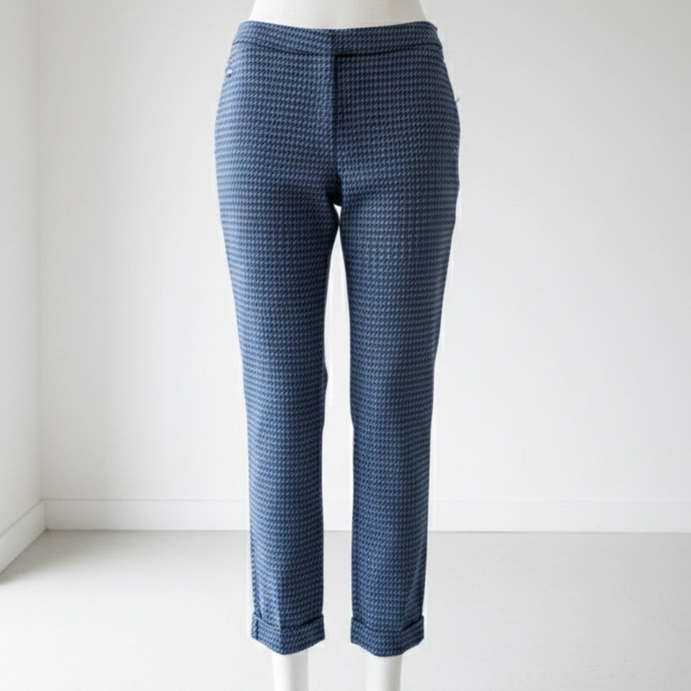 Le Château| Jacquard Blue and Tan Houndstooth Trouser Pants Sz 8